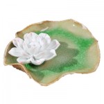 Porcelain Lotus Leaf Dish Incense Holder Hand Carved (11x11cm) Lime Green